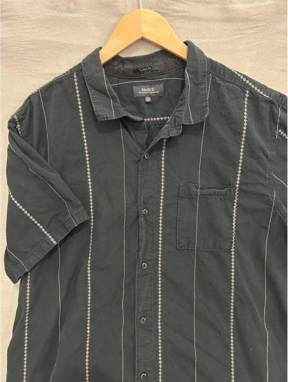 Roark Men's XXL 100% Cotton Short Sleeve Button-Down Shirt in Deep Navy with Str